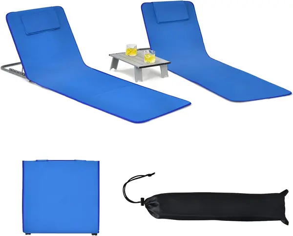 2er Set Strandmatte mit Tisch, Kopfkissen & Tasche…