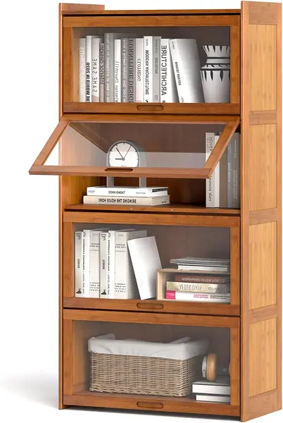 4 Ebenen Bücherregal mit aufklappbaren Acryltüren – Büro