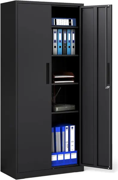 Aktenschrank Metall mit verstellbaren Regalen – Schwarz