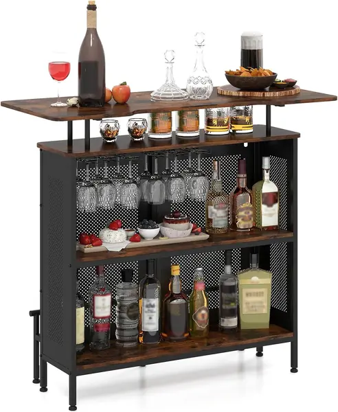 Bartisch mit 2 Fächern & Fußstütze