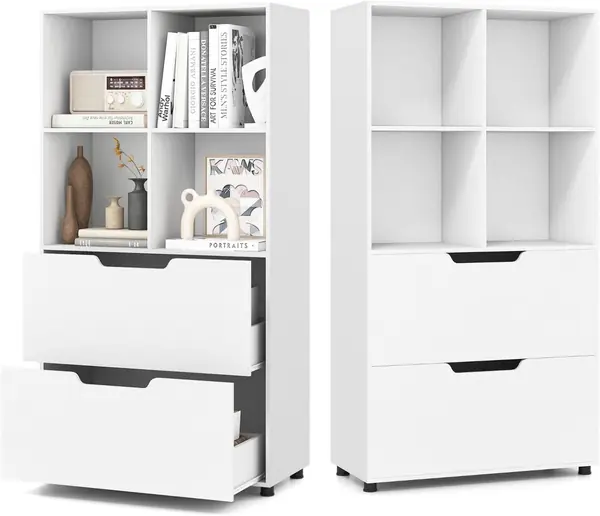 Bücherregal aus Holz mit 4 Fächern und 2 Schubladen