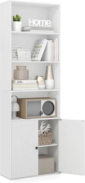 Bücherregal aus Holz mit Türschrank