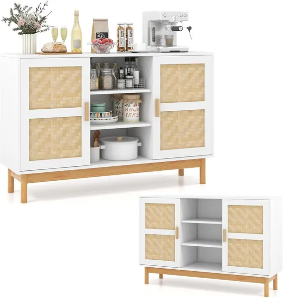 Buffet Sideboard mit gewebten Türen aus Bambus