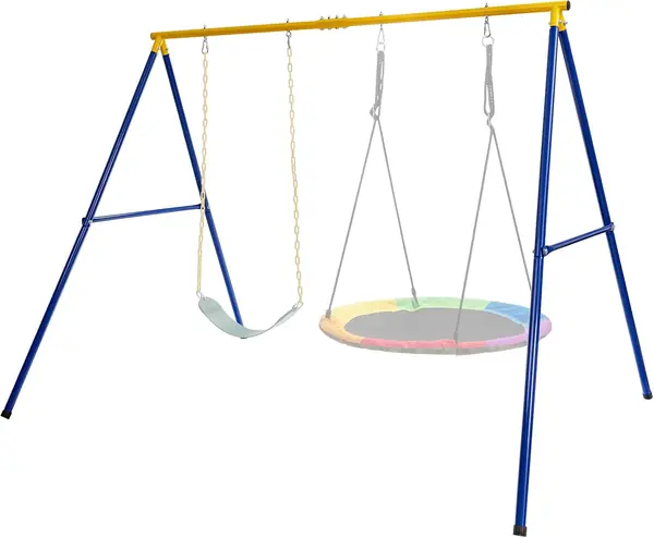 Doppelschaukelgestell aus Metall – Gelb + Blau