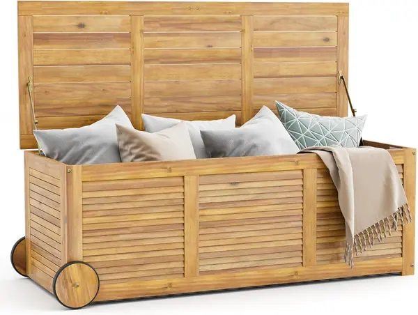 Gartenbox aus Akazienholz 285L – Auflagenbox mit Rollen