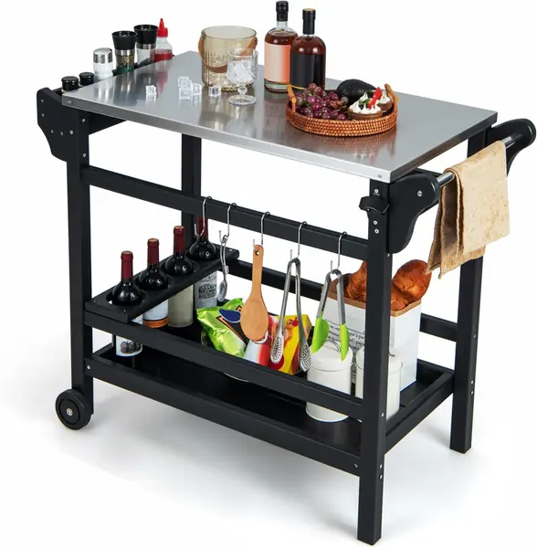 Grillwagen Grilltisch mit Edelstahl Arbeitsplatte