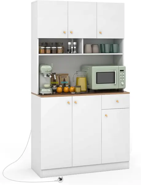 Hoher Küchenschrank mit Ladestation – Weiß