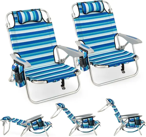 Strandstuhl faltbar – Kopfstützen, Taschen und Armlehnen